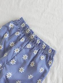Vintaside Kids 两件套，少女蓝白格子印花无袖上衣和配套长裤，修身款式，适合外出、休闲、运动、派对等场合。 - 彩色 - 查看 9
