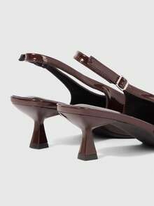 Sleekvia Women's Pointed Toe Kitten Heel Slingback Spring/Autumn Patent Leather Pumps, Wine Red For Christmas Valentine's Day - Coffee Brown - View 9