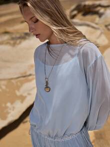 MOTF STUDIO WOMEN'S CHIFFON PATCHWORK PLEATED DRAWSTRING LOW WAIST SHORT DRESS