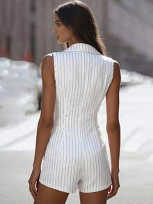 Balvessa Women's Elegant Striped Sleeveless Jumpsuit - White - View 2