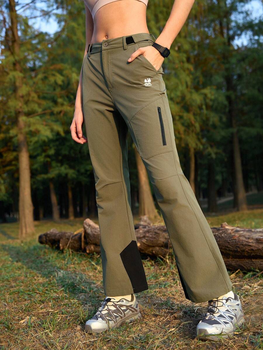 SHEIN In My Nature Women's Letter Print Pleated Straight Leg Casual Hiking Pants - Army Green - View 1
