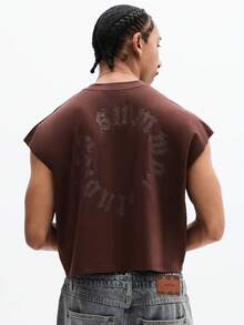 SUMWON Camiseta de tirantes con gráfico y texto impreso, cuello redondo, ajuste regular, estilo casual de verano y ropa de calle para hombre - Marrón - Ver 5