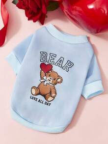 PETSIN 1 Pc Cute Little Bear Holding Love Letter Valentine's Day Printed Pet Sky Blue Sports Style Thick Warm Spring And Autumn Pet Clothes - sky blue - View 6