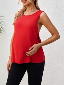 SHEIN Maternity Casual Backless Bow Tie Sleeveless Top, Suitable For Daily Commute And Vacation, Summer - Burgundy - View 3