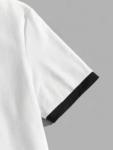 Manfinity Joysei Áo thun nam tay ngắn cổ tròn viền tương phản, dáng casual, cỡ tiêu chuẩn, thích hợp mặc mùa hè. - Đen và trắng - Xem 6