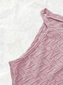 Rafferiza Women's Vacation Casual Fringe Texture Asymmetrical Hem Round Neck Tank Top - Baby Pink - View 4