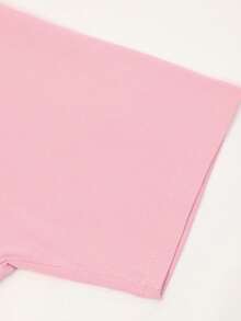 EMERY ROSE Camiseta gráfica de manga corta con cuello redondo y estampado de corazón y letras para mujer de talla grande, casual vintage para uso diario, primavera y otoño - Rosa - Ver 5