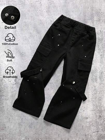 SHEIN Young BoyLoose Fit Military Green Denim Cargo Pants