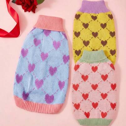 PETSIN 1pc Small Cat Clothes: Heart Check Knitted Sweater For Kittens – Pet Anti-Shedding For Ragdoll, Blue Cat