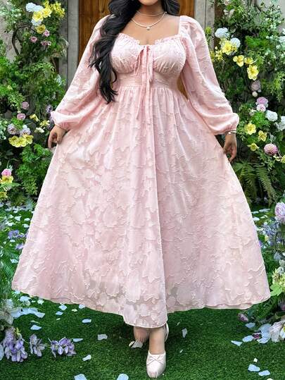 Lyrianda Elegant Vintage Princess Palace Medieval Lace-Up Bustier Chiffon A-Line Floor-Length Plus Size Women Dress, Pink Sheer