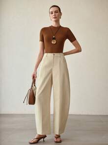 MOTF PREMIUM 女士纯色杏色斜纹优雅通勤裤 - 杏色 - 查看 1