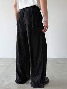 Manfinity Hypemode Casual Fashion, Glitter Powder Fabric Men's Black Pants - Black - View 2