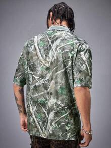 Manfinity NXTstreet Men's Digital Print Polo Shirt, Casual & Fashionable For Everyday Wear - Army Green - View 2