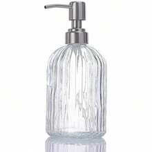 1/2 个 18 盎司玻璃皂液器，带泵头，可重复灌装，竖条纹设计，优质浴室皂液器，适用于厨房和浴室，厨房用品，厨房配件，厨房工具 - 均碼 - 查看 11