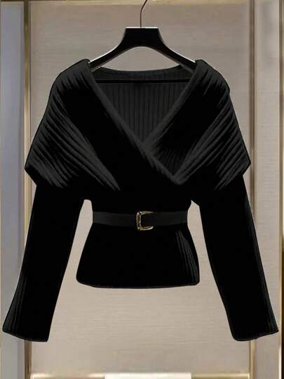 GlowEve 女士纯色交叉裹身长袖时尚T恤