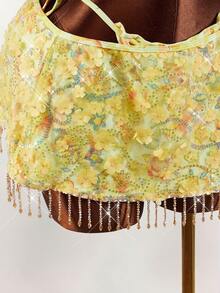 Amplova 3pcs Women's Sequin Embroidered Sexy Swimsuit Set, Fashionable For Vacation, Shiny Yellow - Multicolor - View 9