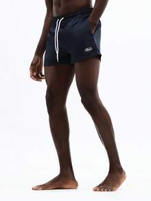 SUMWON 经典海军蓝泳裤，带抽绳腰带和侧袋，适合夏季海滩度假 - 藍色 - 查看 3