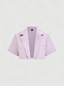 Sweetra Bộ vest blazer dáng ngắn kiểu Pháp, bộ đồ nữ gợi cảm không dây vai. - Màu Hồng baby - Xem 3