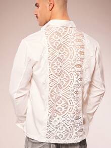 FeverCity Men's Autumn/Winter Long Sleeve Shirt With Lace Cutout Back Panel - White - View 5