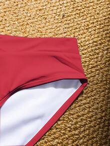 SHEIN Swim Women Summer Beach Solid Color Casual Bikini Bottom - Red - View 5