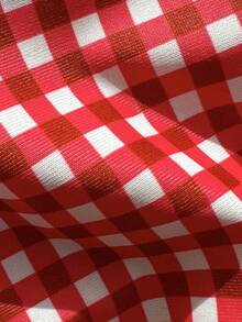 Swim Mod Conjunto de bikini de mujer con estampado aleatorio a cuadros, con escote halter y lazo, para primavera/verano - Multicolor - Ver 8