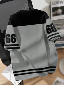 SHEIN EZwear Áo thun nữ tay ngắn cổ tròn dáng rộng, tối giản, màu đen phối xám, in số 66. - Nhiều màu - Xem 4