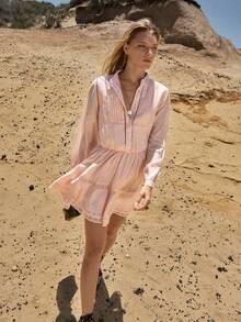 MOTF STUDIO 女士天丝亚麻拼接蕾丝边松紧腰短连衣裙