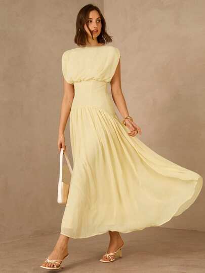 Enchnt Spring/Summer Romantic Women's Yellow Sleeveless Maxi Dress,Sweet&Elegant For Vacation&Date&Holiday&Going Out&Valentine's Day,Spring Outfit Women