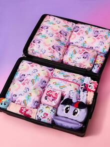 My Little Pony X SHEIN 可爱卡通图案印花旅行收纳袋，网状表面，分类收纳，多种尺寸可选，适用于各种尺寸的包袋，非常适合短途旅行、长途旅行、日常居家收纳等各种场景，适合男孩、女孩、男士、女士和学生，图案包含暮光闪闪、云宝黛西、柔柔、碧琪、珍奇、苹果嘉儿等卡通人物，象征友谊，是理想的礼物之选。 - 粉色 - 查看 2