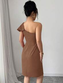 Rafferiza Đầm ngắn ôm sát gợi cảm lệch vai dành cho nữ - màu nâu - Xem 2