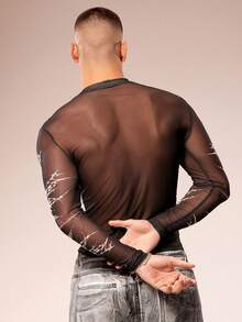 FeverCity Men's Slim Fit Sheer Round Neck Long Sleeve Fashionable Sexy T-Shirt - Multicolor - View 4