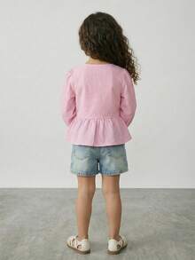 Maija Kids Maija Kids 年轻女孩编织条纹宽松袖休闲衬衫 - 粉色 - 查看 2