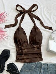 Soleia Women's Comfortable Casual Floral Print Halter Tie Neck Camisole, Suitable For Summer Spring - Multicolor - View 3