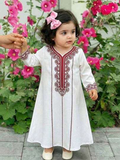 SHEIN Elegant & Vacker Blommig Långärmad Klänning för Babyflicka