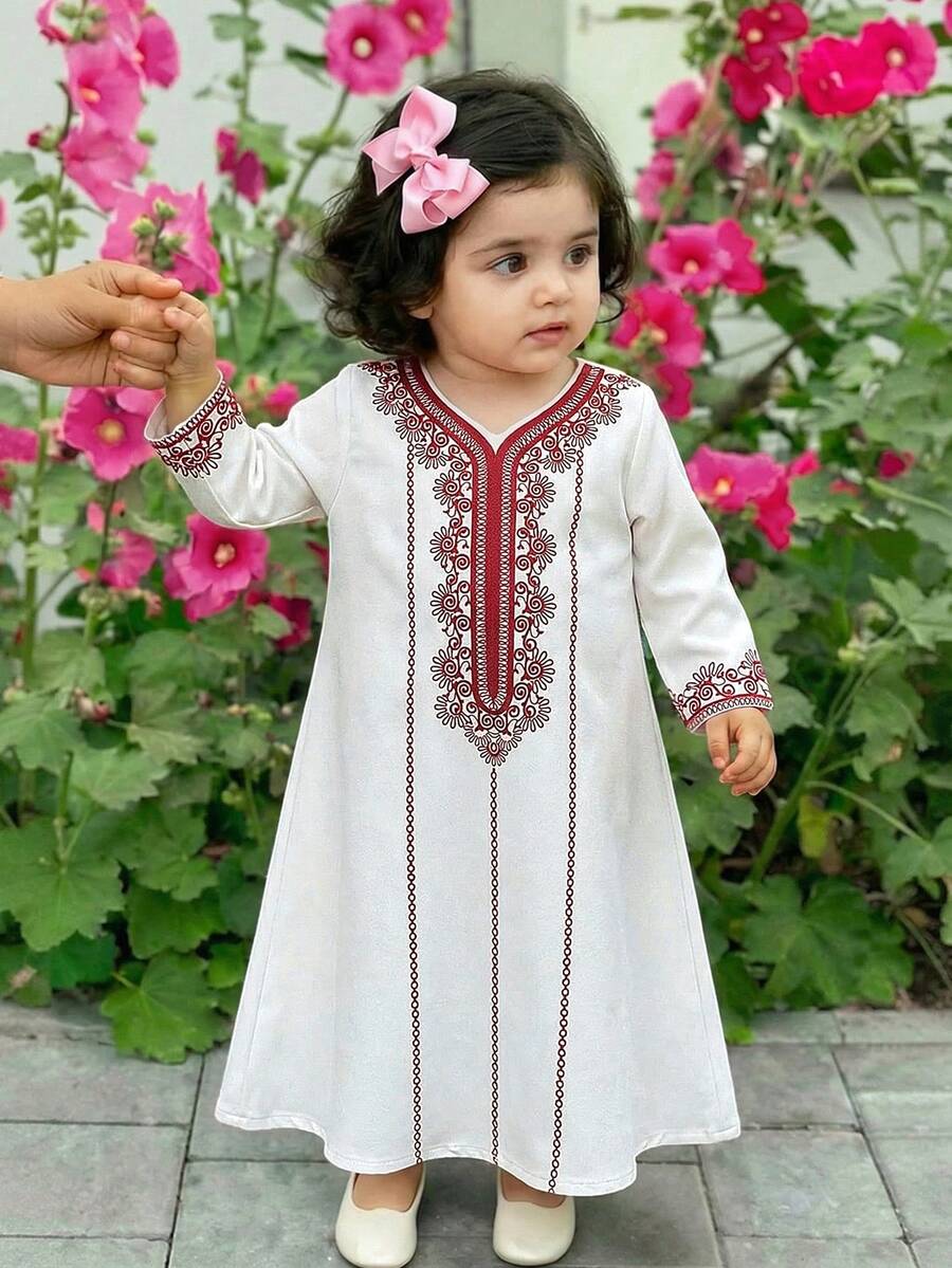 SHEIN Elegant & Lovely Babygirl Floral Print Long Sleeve Dress - Multicolor - View 1