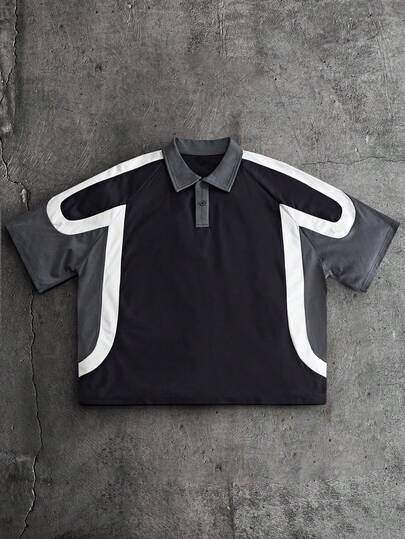 AXEPEAK 男士撞色半开襟短袖休闲夏季Polo衫