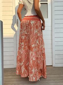 Sunnyshic 女士波西米亚印花半身裙，休闲假日日常穿着，春夏款 - 鵝黃色 - 查看 2