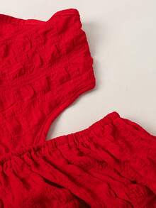 SHEIN Vestido halter de playa para adolescentes con espalda descubierta y corte en la cintura, color rojo - Rojo - Ver 5