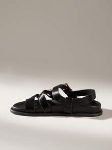 Solecia 女士时尚棕色舒适平底沙滩凉鞋 - 黑色 - 查看 6