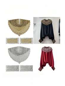 Embroidered Cape Set Detachable Collar Wrist Cuffs Elegant Evening Wear Shawl Wedding Party Formal Attire Silk Blend Luxury Embroidery - Multicolor - View 8