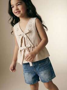 Maija Kids Maija Kids 少女V领刺绣花卉开衫 - 杏色 - 查看 3