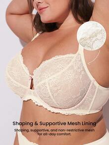 LUVLETTE Plus Full Coverage Breathable Unlined  White  Lace Elegance & Mesh Keyhole Detail Lingerie Lounge Curve Sheer Minimizer Bridal Intimates - White - View 2