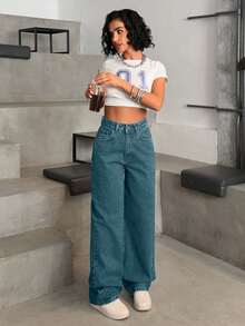 EURMUSE HIGH WAIST CASUAL STYLE DENIM STRAIGHT - Light Wash - View 5