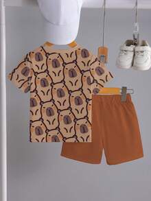 1 Set Boys' Short Sleeve T-Shirt And Shorts, Casual Cute Graphic Print, Comfortable Daily Wear For Spring/Summer - Multicolor - View 2