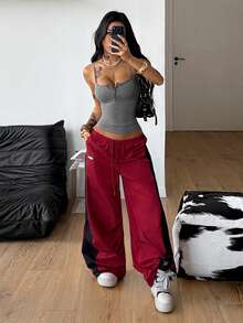 Coolane 女士春季Y2K演唱会服装 锐舞服装 音乐节外出锐舞服装 文艺复兴集市俱乐部服装 派对嬉皮音乐节乡村音乐会撞色蕾丝灰色背心 - 灰色 - 查看 2