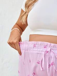 SHEIN Maternity Flared Leg Loose Casual Pants With Waist Tie Bow Floral Print - Pink - View 6