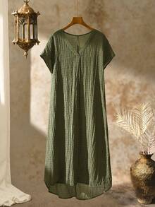 Rusticease 女士V领蝙蝠袖高低摆夏季连衣裙 - 彩色 - 查看 3