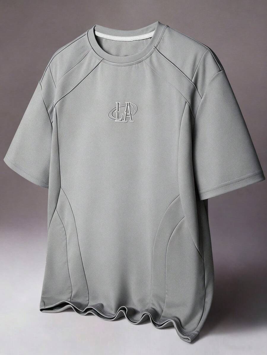 STYNVO Men's Casual Fashion Street Daily Commute Letter Embroidery Short Sleeve Loose T-Shirt, Summer - Light Grey - View 1