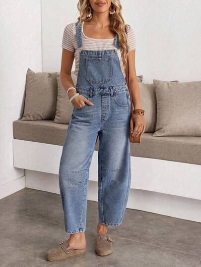 EMERY ROSE Plus Size Women Loose Casual Denim Jumpsuit With Pockets,Back To School Denim Overalls Women Overalls Jeans Jumpsuit Woman Jean Overalls Baggy Denim Overalls