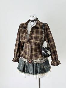 Sunspun 大码女士休闲格子衬衫，春秋季 - 彩色 - 查看 5